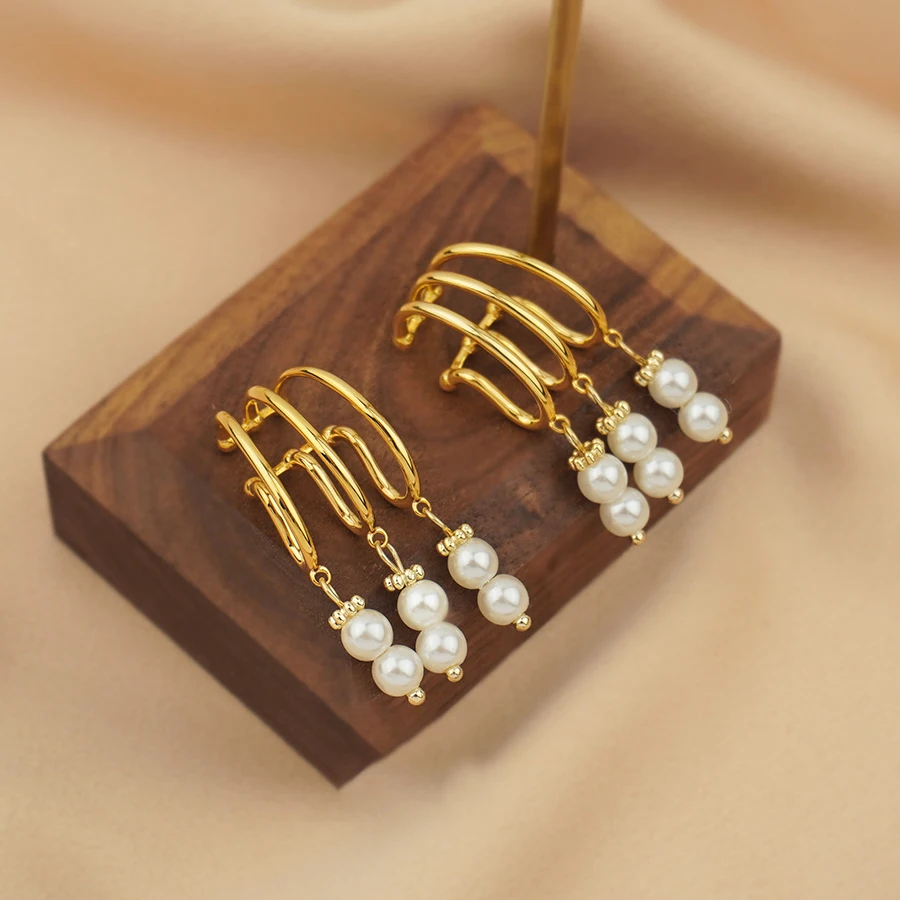 

Cross Tassel Pearl Ear Clip Without Ear Hole Female High-end Hanging Drop Earrings Light Luxury Ear Bone Clip Party Wed Jewelry
