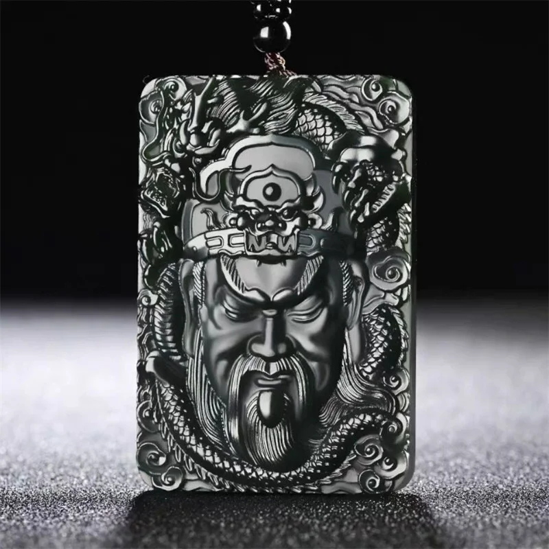 

MaiChuang/HeTian Cyan Jade Guangong Head /Hand Carved Necklace Pendant Fashion Elegant Jewelry Personality Men Women Couple Gift