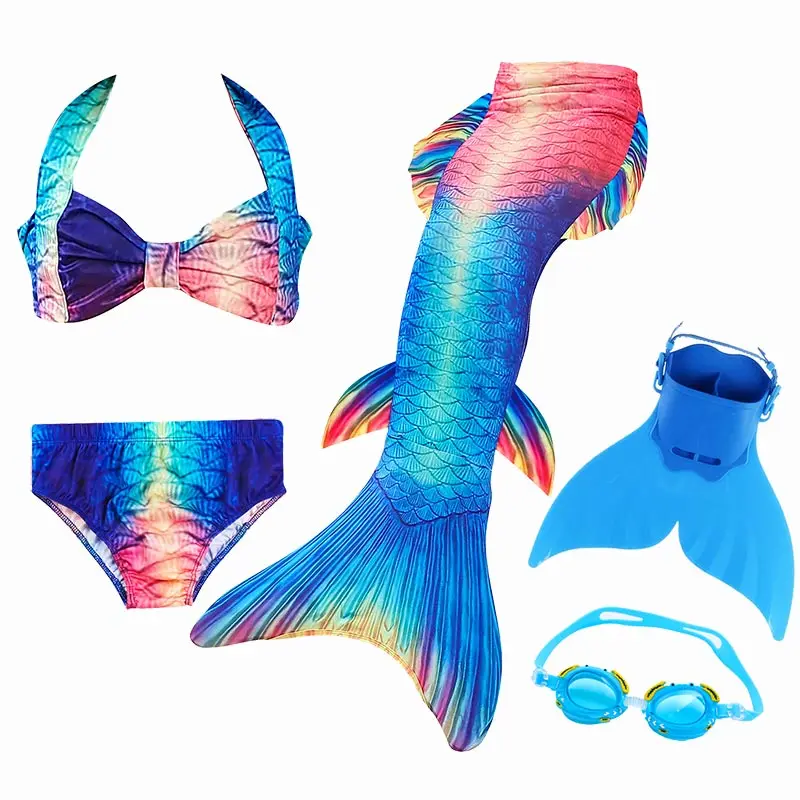 

New Swimmable Kids Mermaid Tail Monofin Flippers Princess Costumes Ariel Girls Mermaid Tail With Bikini Swimsuit Bathing Suit