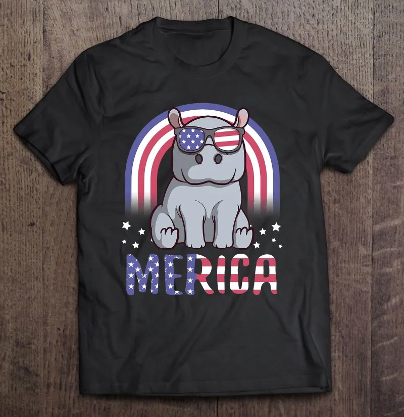 

Футболка Merica с американским флагом бегемота 4 июля, футболка для мужчин, мужская футболка, Мужская одежда, топ, графические футболки