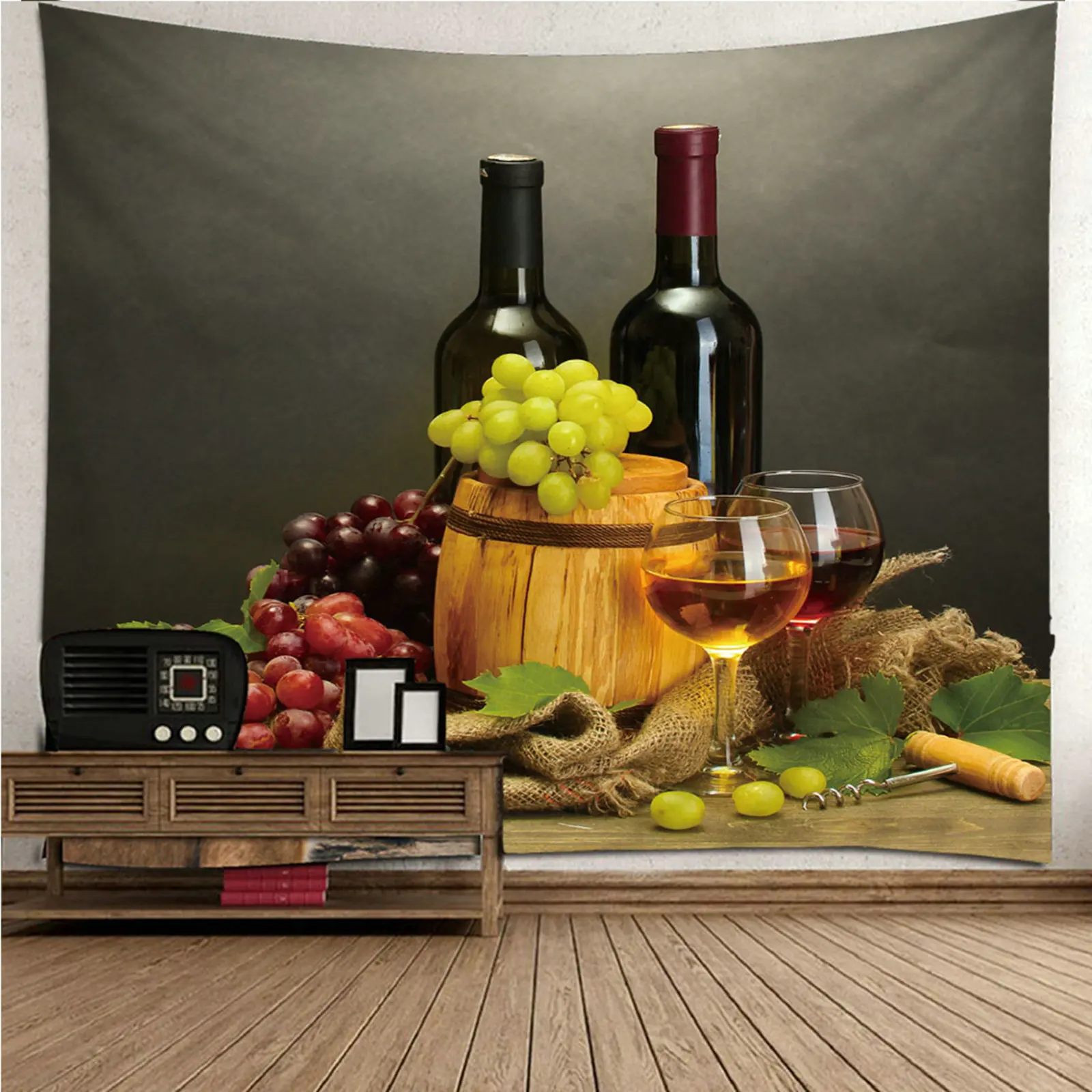 

Tapestry Men Decorative Home Accessories Food Theme Red Wine & Grapes Wall Hanging Blanket Dorm Art Decor Covering