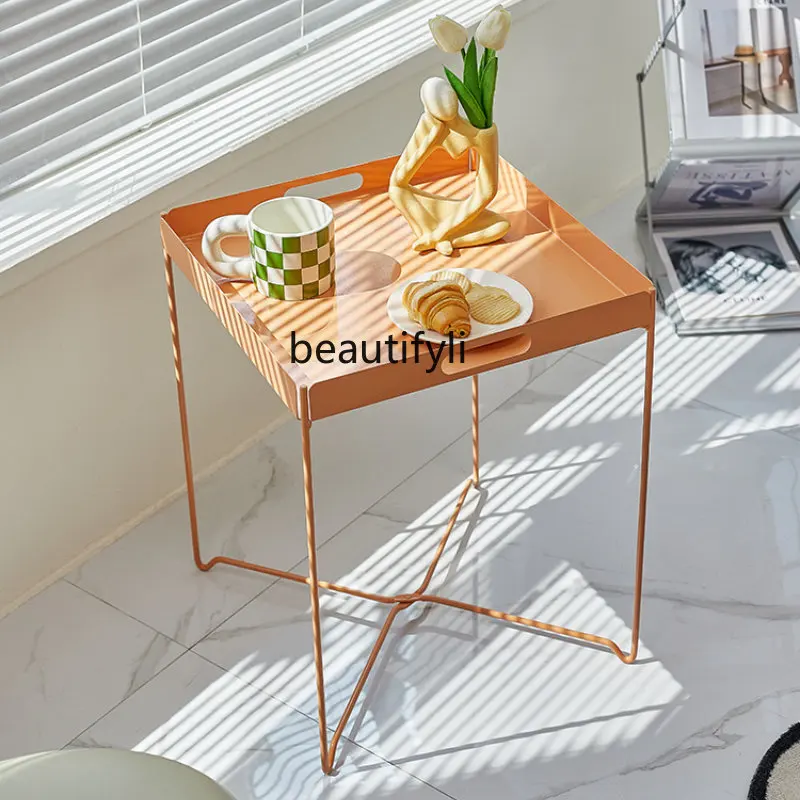 

yj Simple Home Sofa Side Table Nordic Modern Iron Art Small Coffee Table Creative Square Corner Table