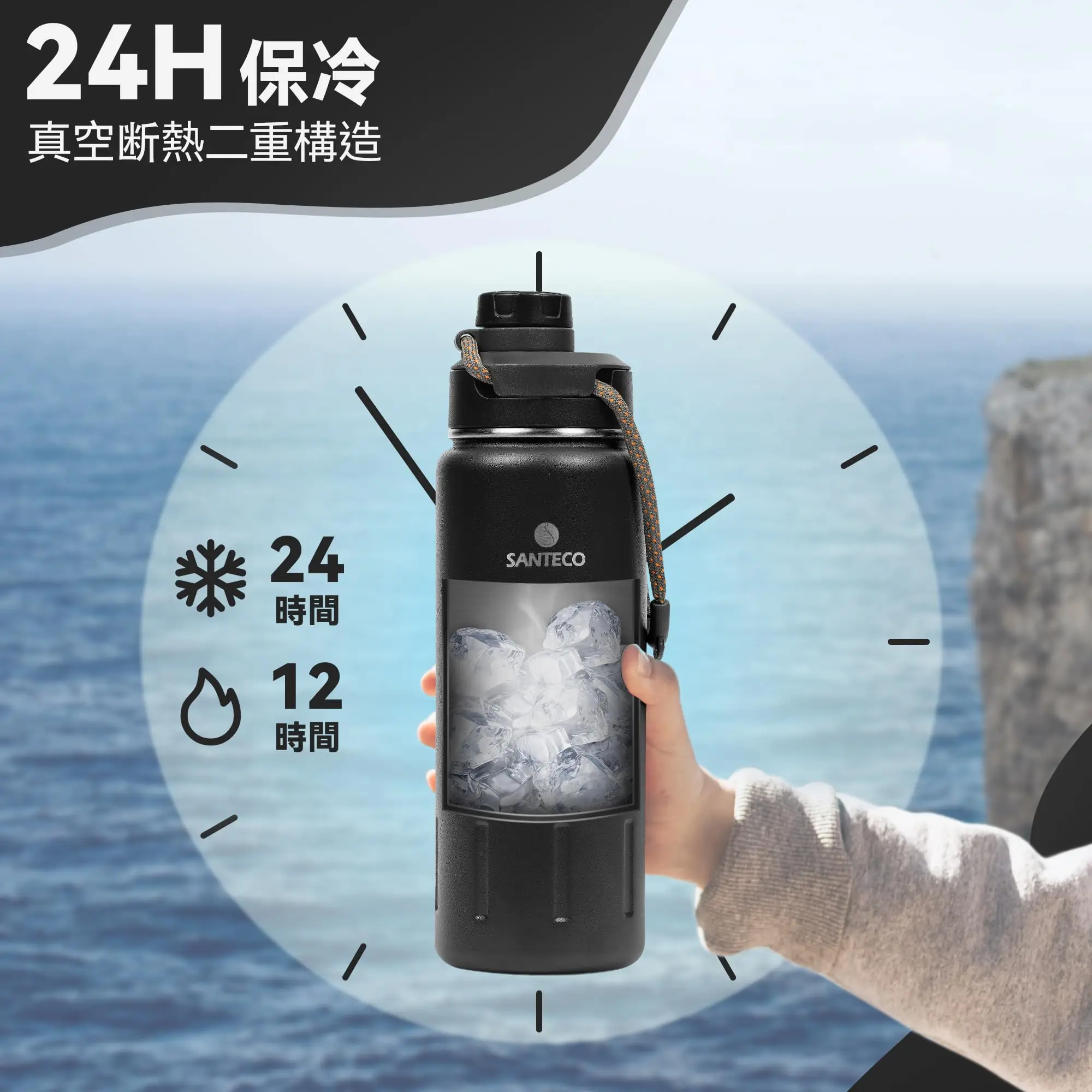 Santeco 24-унций Изолированные Бутылки Для Воды Термос Из Нержавеющей Стали С Широким