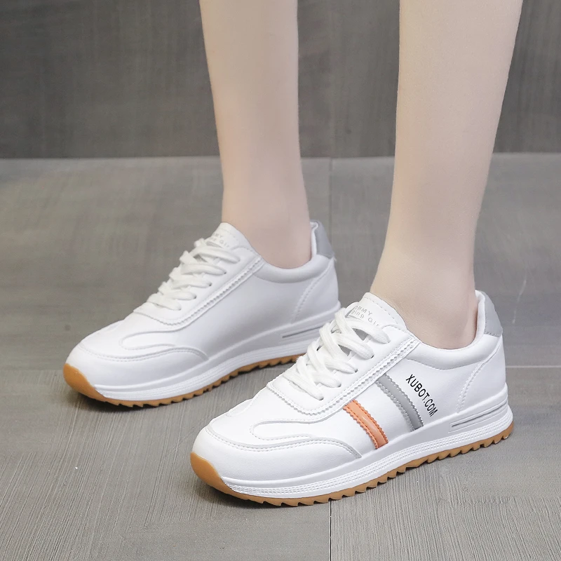 

WHNB 2022 NEW Autumn New Women Sneakers High Quality Leather Casual Woman Shoes Trainer Striped White Vulcanized Shoes