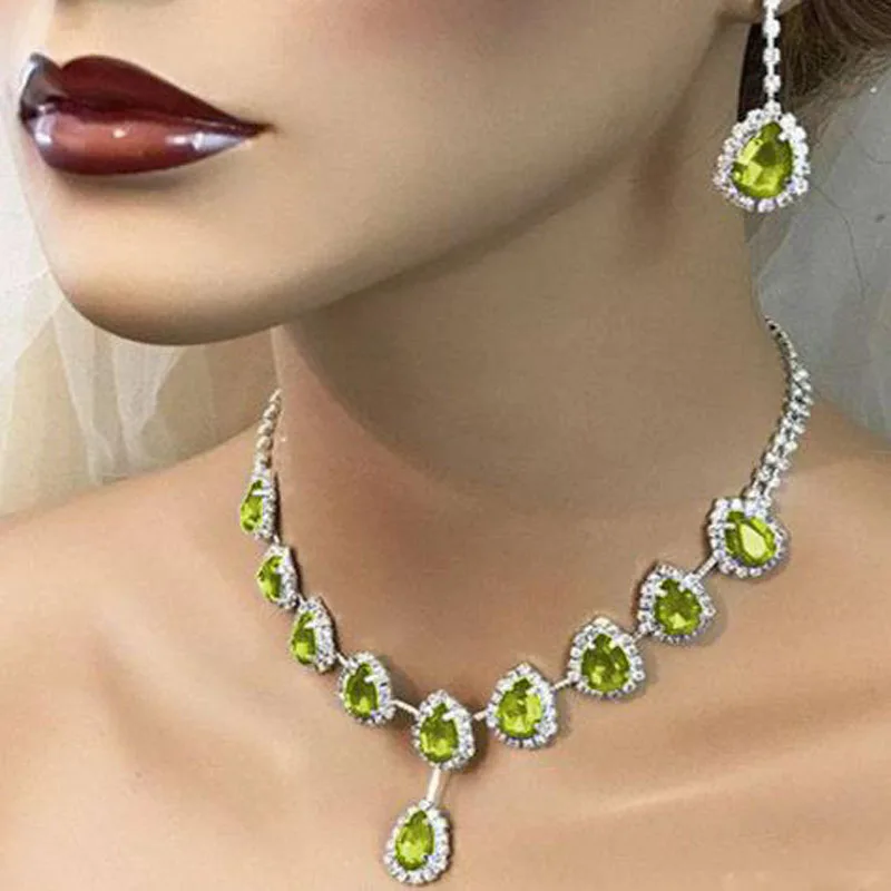 

Light Green Crystal Necklace Bridal Wedding High-end Shiny Accessories European and American Style New Personalized Jewelry