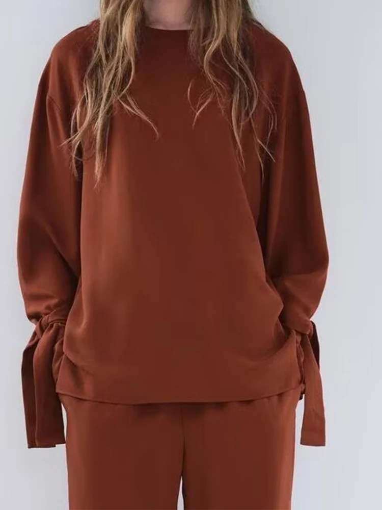 Новинка Осень 2024 Женская модная универсальная драпированная рубашка с бантом в