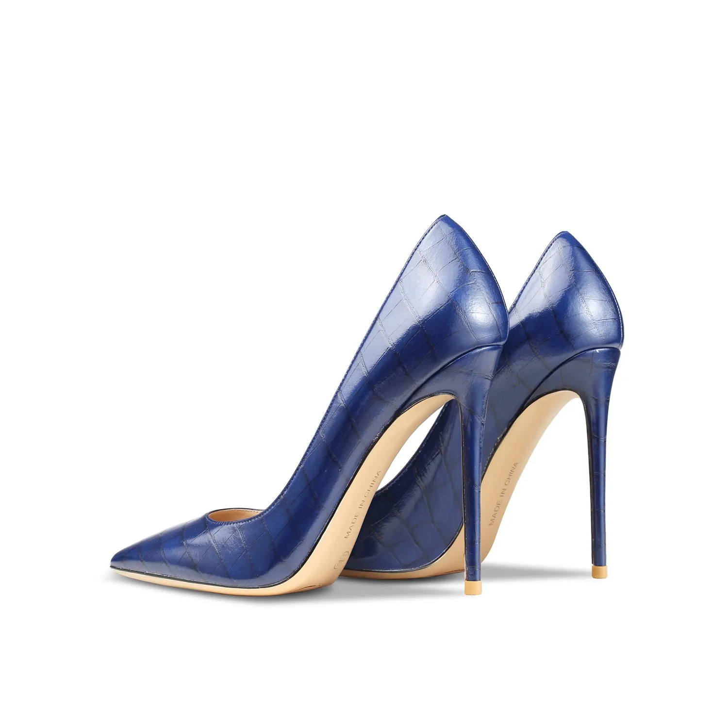 Genuine Leather Crocodile Pattern Blue Women's High Heels 2023 New Pointed Fashion Sexy Ladies Thin Pumps Single Shoes6cm 8cm 10