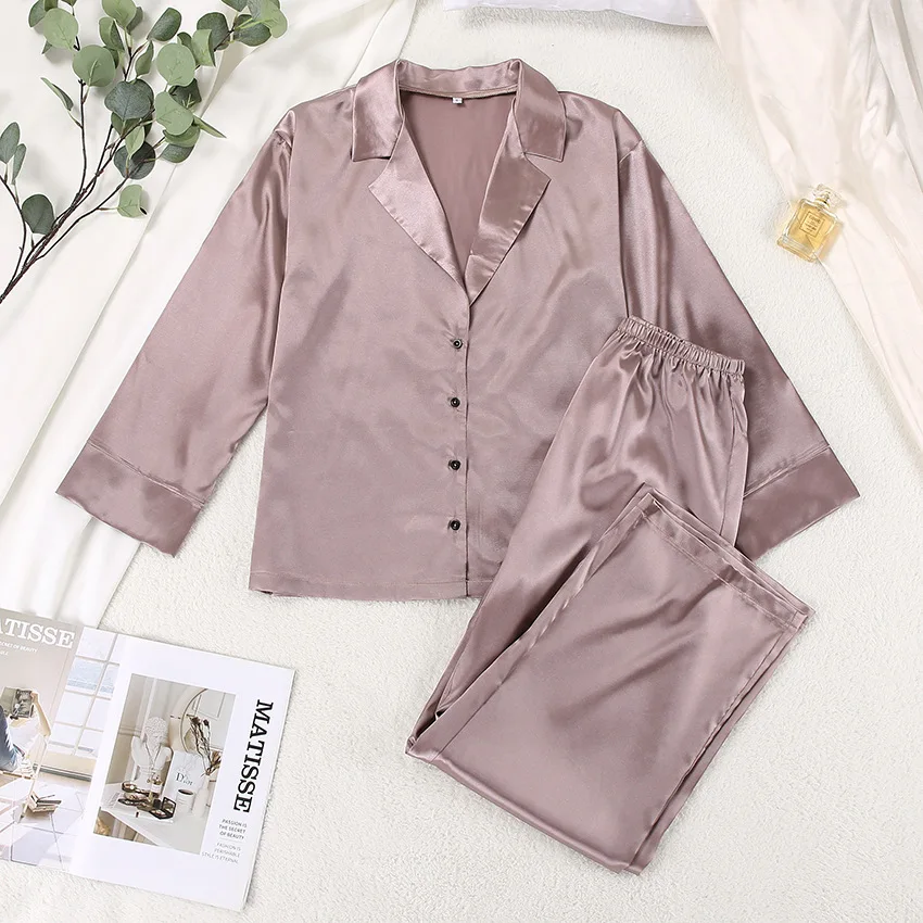 Daeyard Spring Autumn Women Pajamas Turndown Collar Long Sleeve Casual Shirt Pants 2 Piece Set Sleepwear Female Home Suit Sets