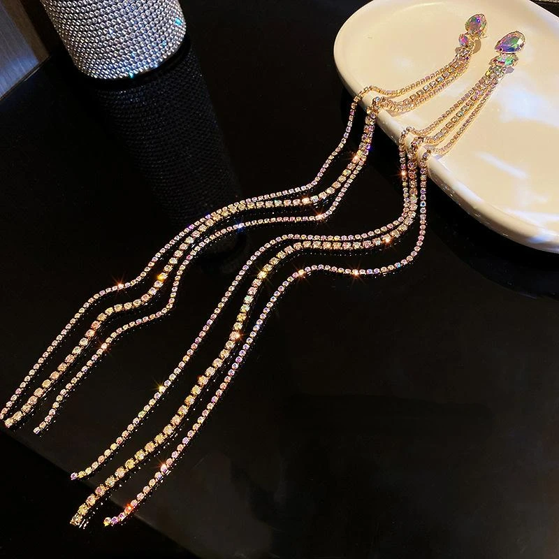 

Women's Diamond-Studded Tassel Earrings Long Earrings