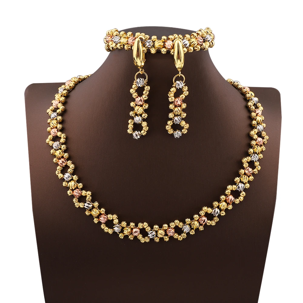 

French Women's Colorful Ball Necklace Luxury Earring Set Daily Clothing Accessories Holiday Gift Free Shipping to Nigeria