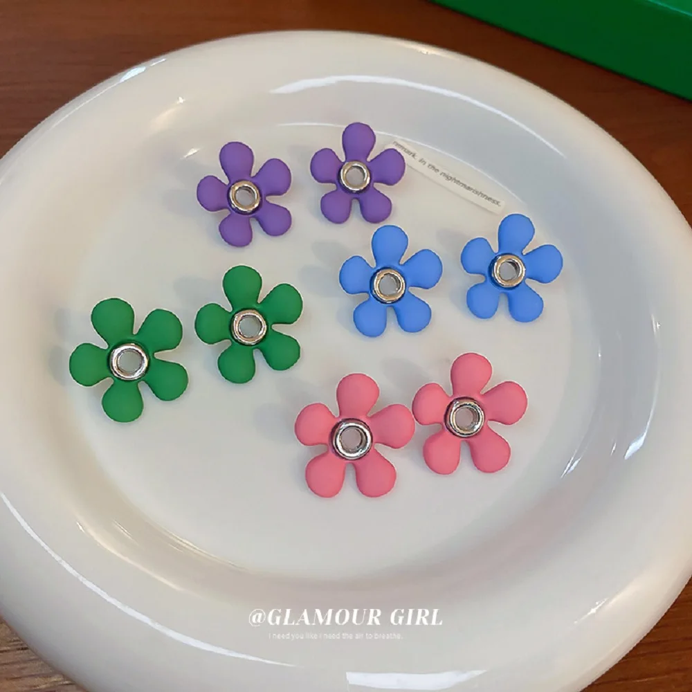 

Korean Style Cute Flower Earrings For Women 2022 New Fashion Sweet Earrings Woman Brinco Wholesale Jewelry Colorful Earrings