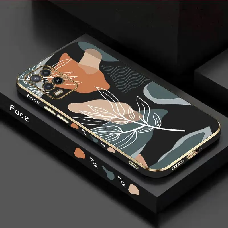 

Wavy Leaves Luxury Plating Phone Case For Oppo A15 A15K A16 A16K A76 A77 A78 A31 2020 A53 A54 A55 A92 A94 A95 A83 Cover
