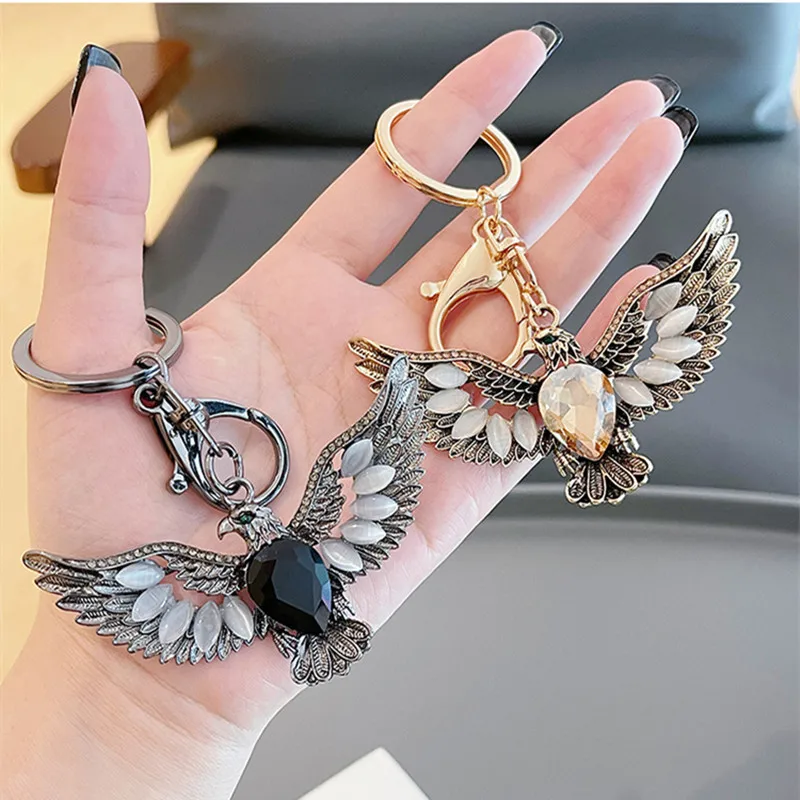 

New Vintage Eagle Keychains Opal Keyrings Alloy Key Chain For Women Men Car Accessories Bag Charm Pendant Cute Animal Key Rings