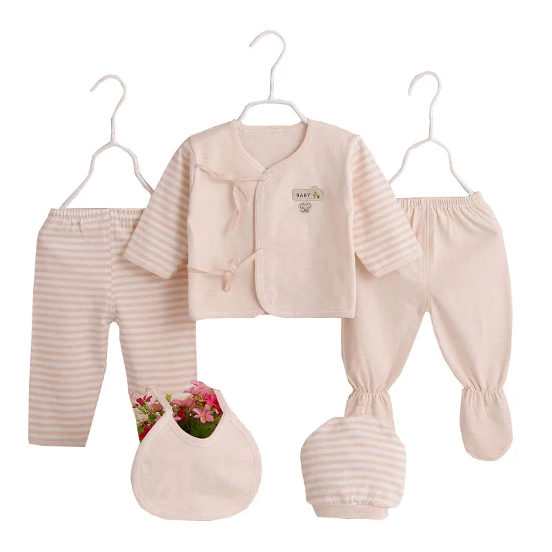 Newborn 5-piece Cotton Baby Clothes 0-3 Months Kids Underwear Printing Baby Girl Jumpsuit Set Autumn Infant boys clothing Outfit