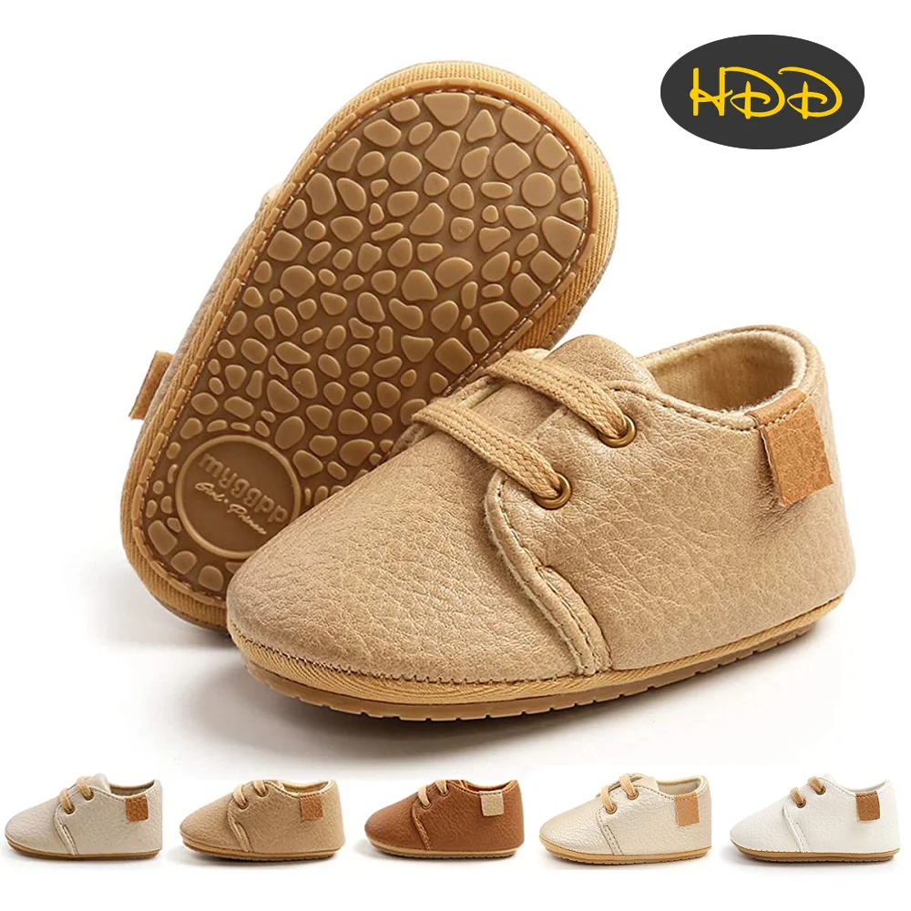 

HDD Baby Boys Shoes Leather Lace Up Infant Rubber Sole Moccasins Oxford Loafers Toddler Walking Shoes