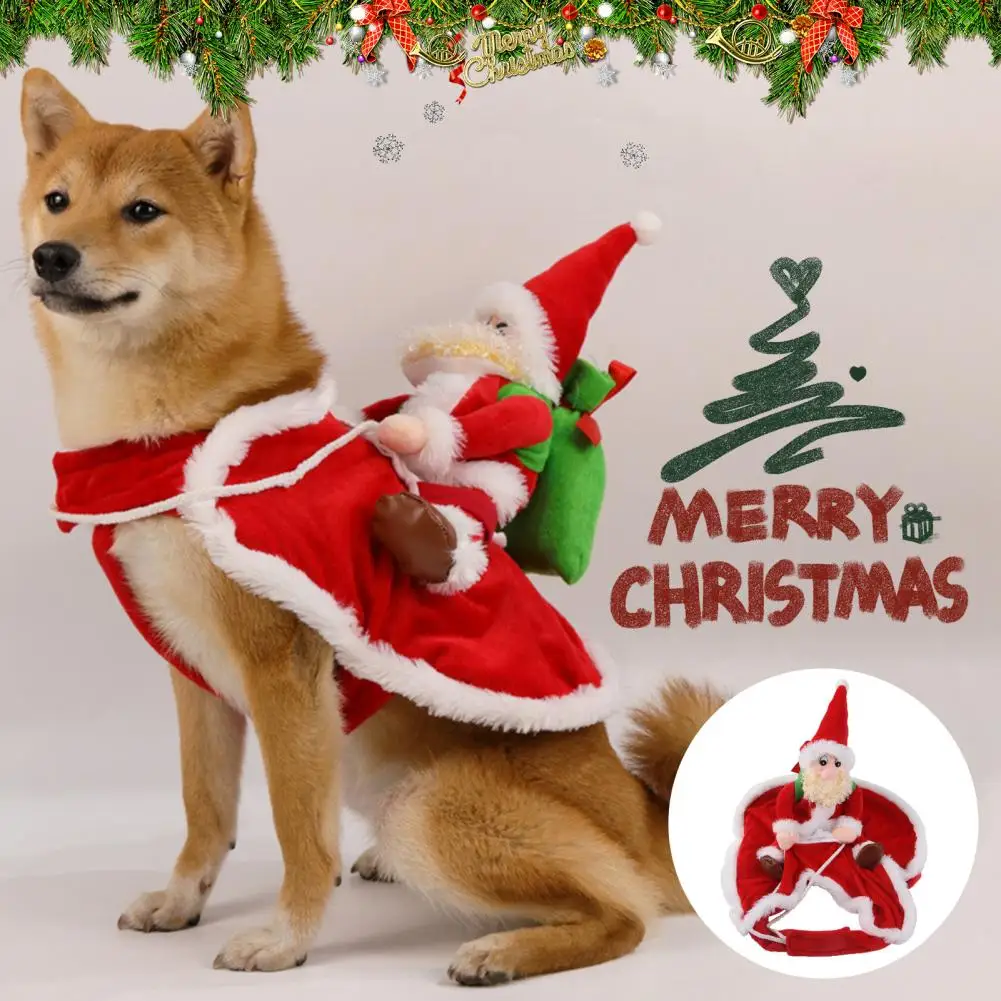 

Pet Christmas Costume Horse Riding Santa Claus Contrast Color Sleeveless Dress Up Crossdressing Gift Dog Clothes Hoodies