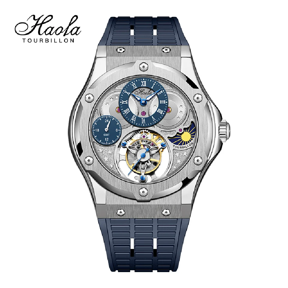 

Haofa GMT Manual Tourbillon Movement Men Watch Sapphire Flying Mechanical Tourbillon Day And Night Watch For Men Waterproof 1919