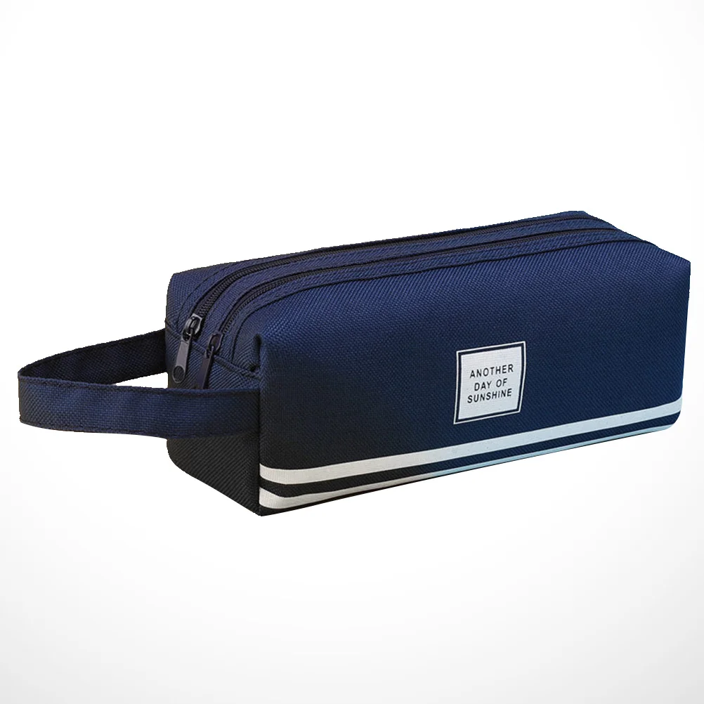 

Large Capacity Pencil Case Double-layer Pen Storage Bag Canvas Students Stationery Pouch (Navy Blue)