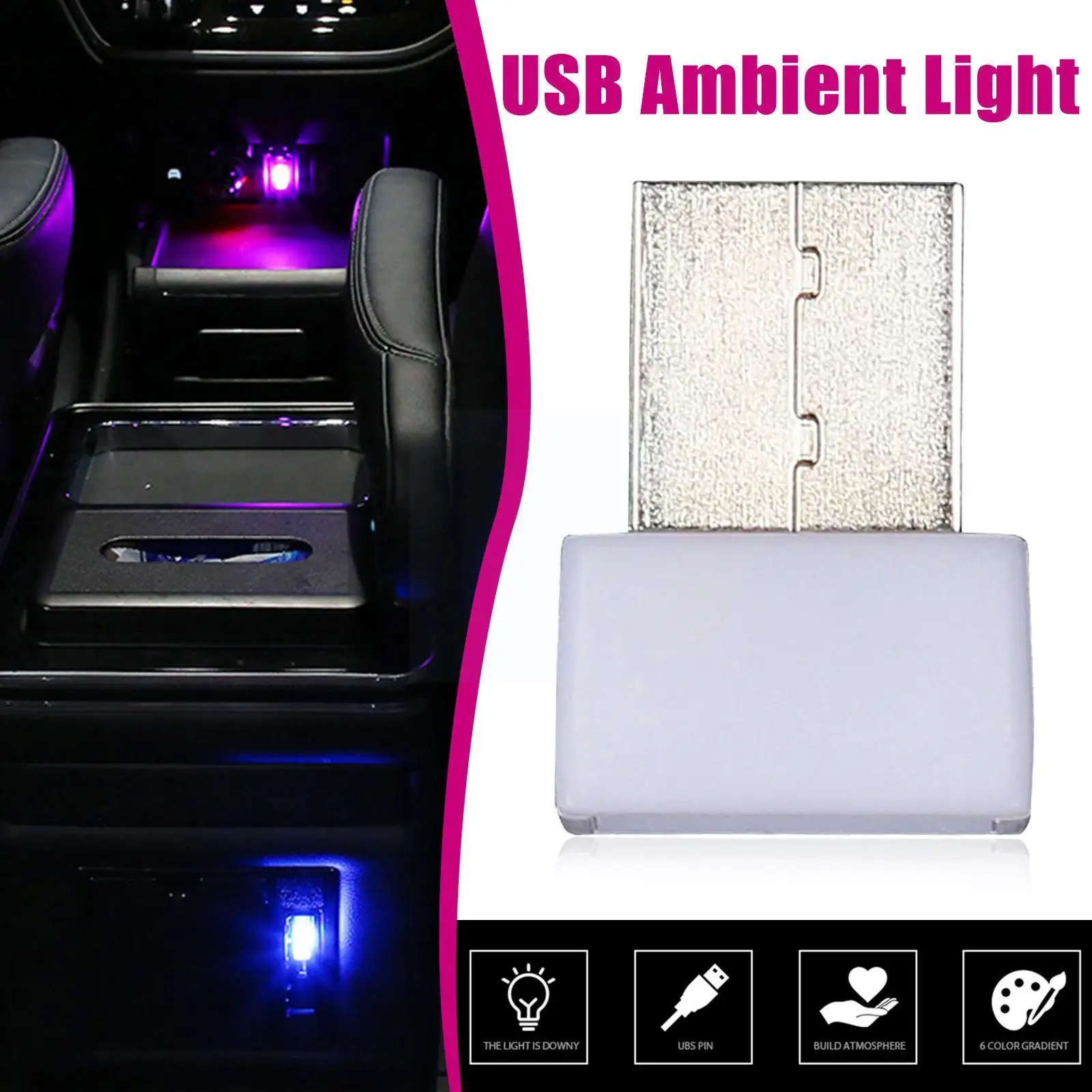 

Mini Led Car Light Usb Atmosphere Lights Colorful Car Car Portable Lamp Ambient Light Decorative Accessories Lighting Emerg W2b4