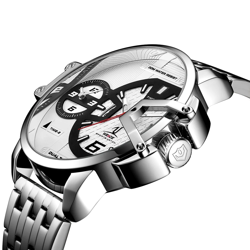 

Fashion Casual WEIDE Army Sport Watch Men Digital Quartz LED Alarm Day Steel Band Dual Time Man Wristwatches Relogios Masculinos