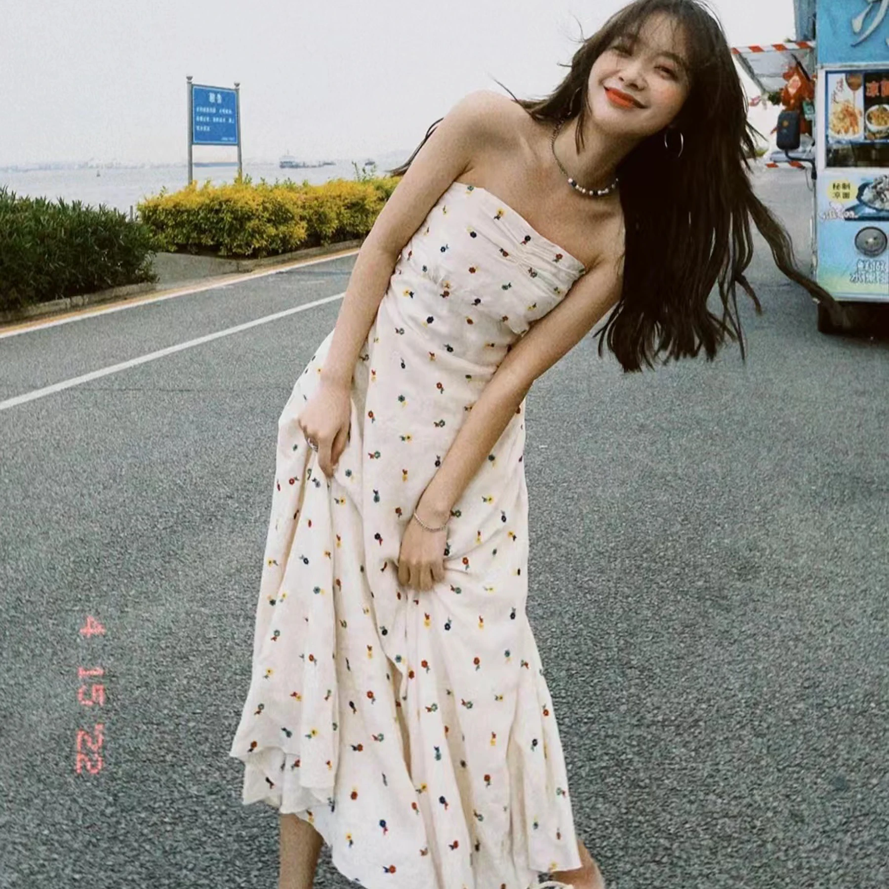 

Длинное платье с вышивкой, весна-лето 2023, праздничное платье, французское винтажное платье с бюстгальтером, платье с высокой талией, платья высокого качества