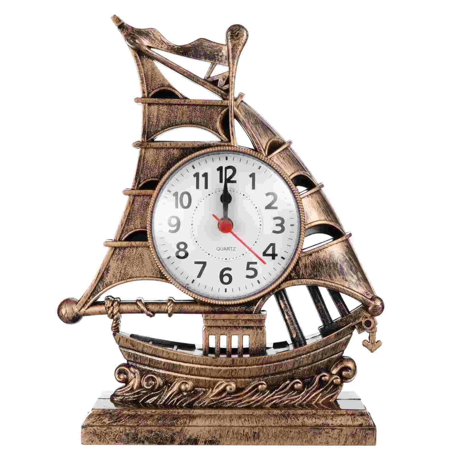 

Clock Alarm Sailboat Table Vintage Retro Desk Model Ornament Nautical Figure Clocks Boat Bedside Silent Decoration Sailing