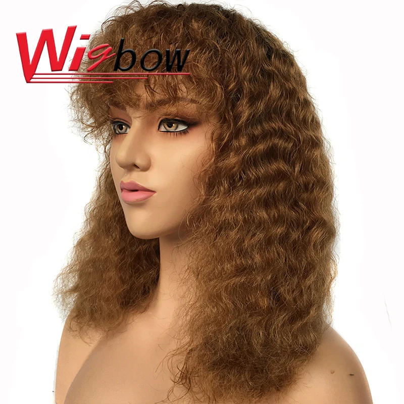 Ombre Human Hair Wig Water Wave Wig With Bangs Curly Human Hair Wig T1B30 Brazilian Hair Wigs Full Machine Wig with Fringe