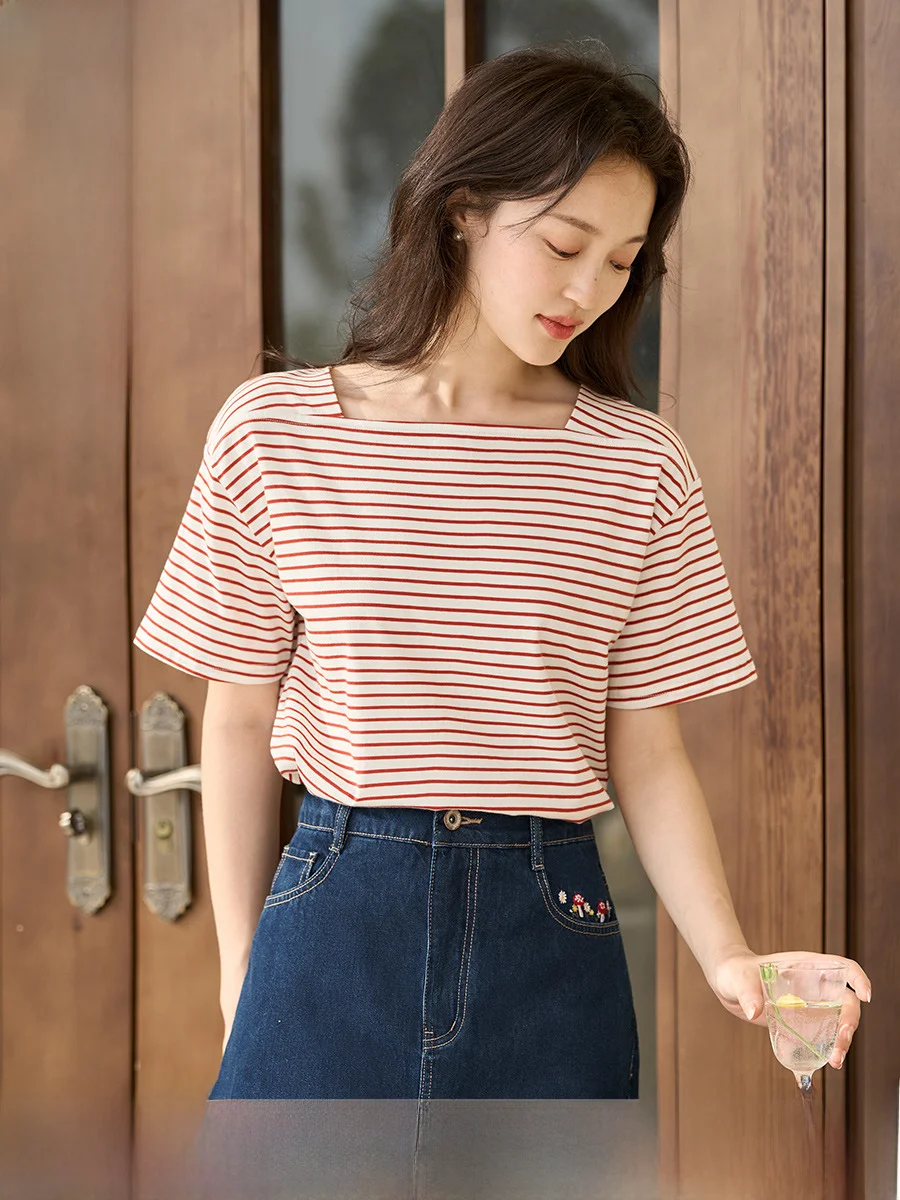 Футболка женская универсальная в черно-белую полоску с коротким рукавом