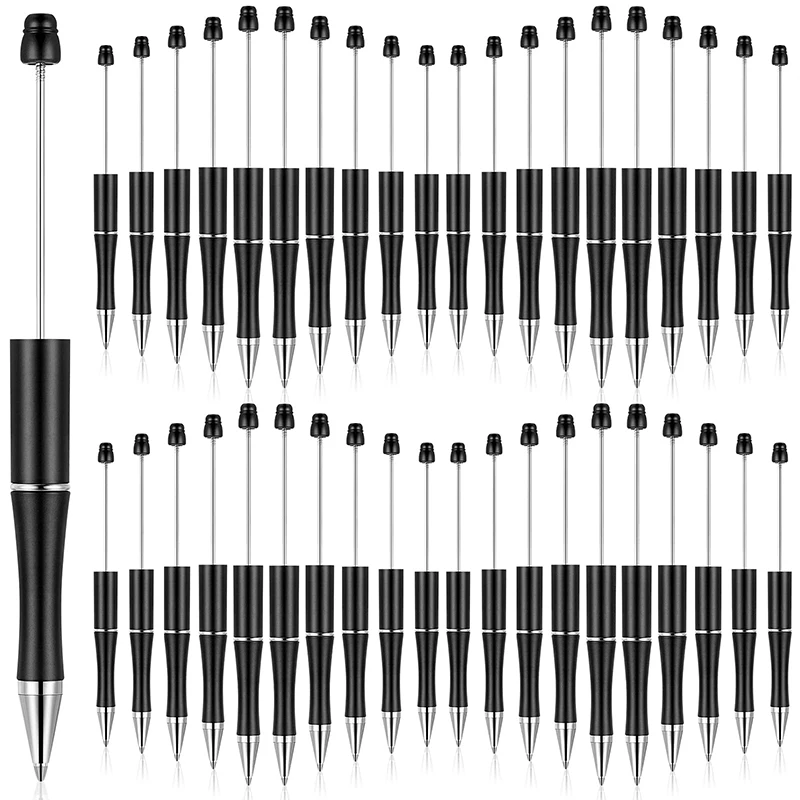 

50Pcs Beaded Plastic Pen Beaded Pens Black Ink Ballpoint Pens School Office Supplies