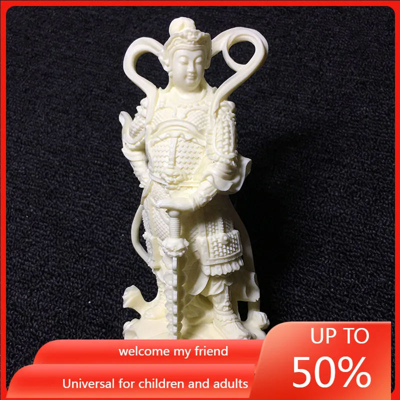 

Original Ivory Nut Carved Skanda Bodhisattva Ornaments Coconut Wood Bodhi Seeds Home Crafts Gift Box rustic home decor