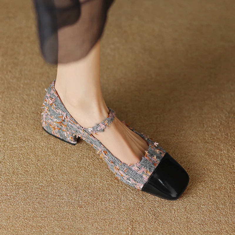square head small fragrance Mary Jane shoes classic fashion series low heel women's shoes French elegant retro shoes comfortable
