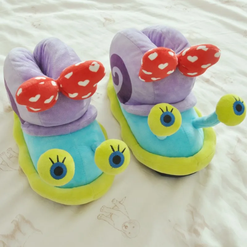 Winter Home Shoes Women Gary Snails Slippers Furry Cute Cartoon Indoor Slipper Warm Plush House Flip Flops Female Funny Slides