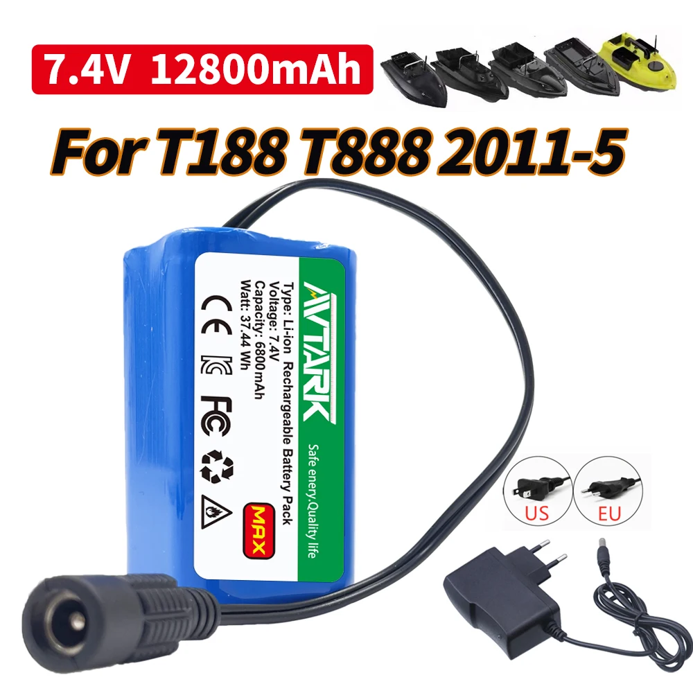 

Upgrade battery for T188 2011-5 T888 V007 H18 C18 Remote Control Fishing Bait Boat Spare Part 18650 7.4v 12800mAh Battery
