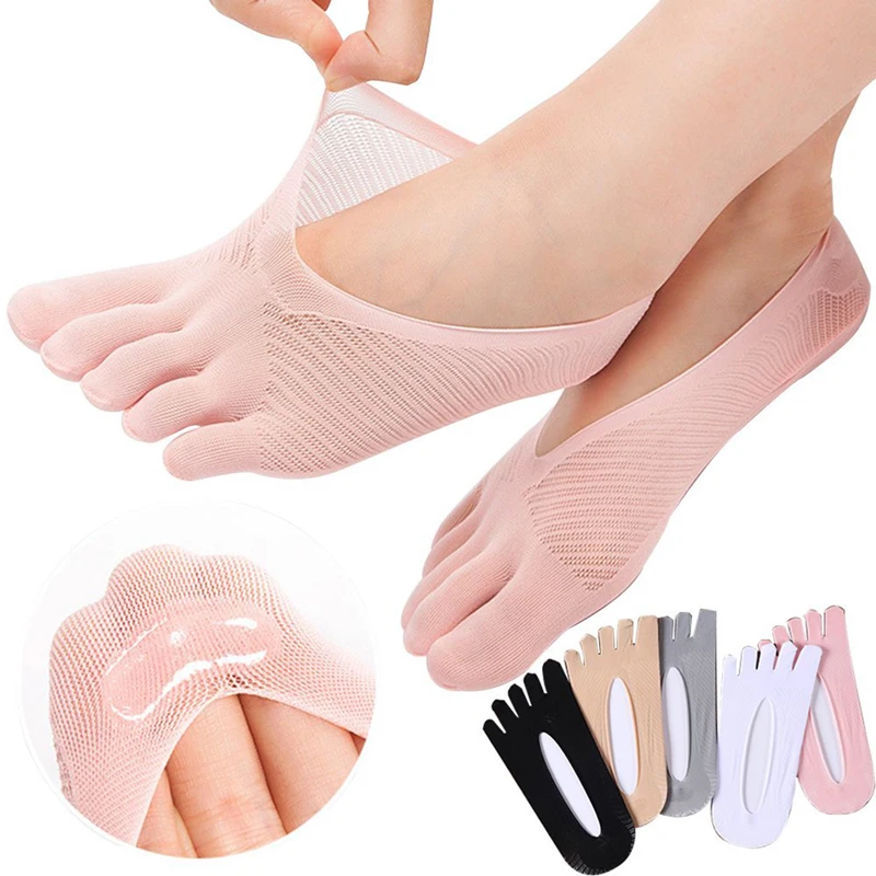 

Solid Color Lace Antiskid Low Cut Five Finger Toe Socks Women Female Invisible Socks Sock Slippers Shallow Mouth Summer Socks