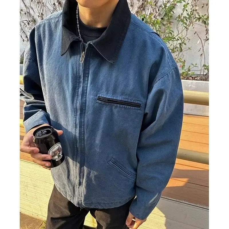 Американская куртка Детройта для мужчин и женщин однотонная Свободная