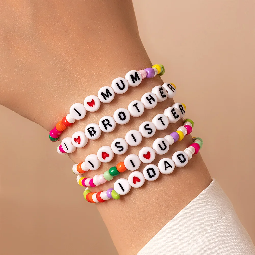 

Colorful Beaded Stackable Letter Bracelets for Women Layering Friendship Beads Chain Bangle Boho Jewelry AM4366