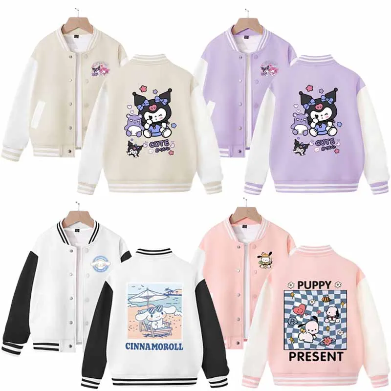 

Sanrios Cinnamoroll Kuromi Pochacco Children Clothing Long Sleeve Coat Baseball Uniform Anime Cartoon Boys Girls Tops Jacket