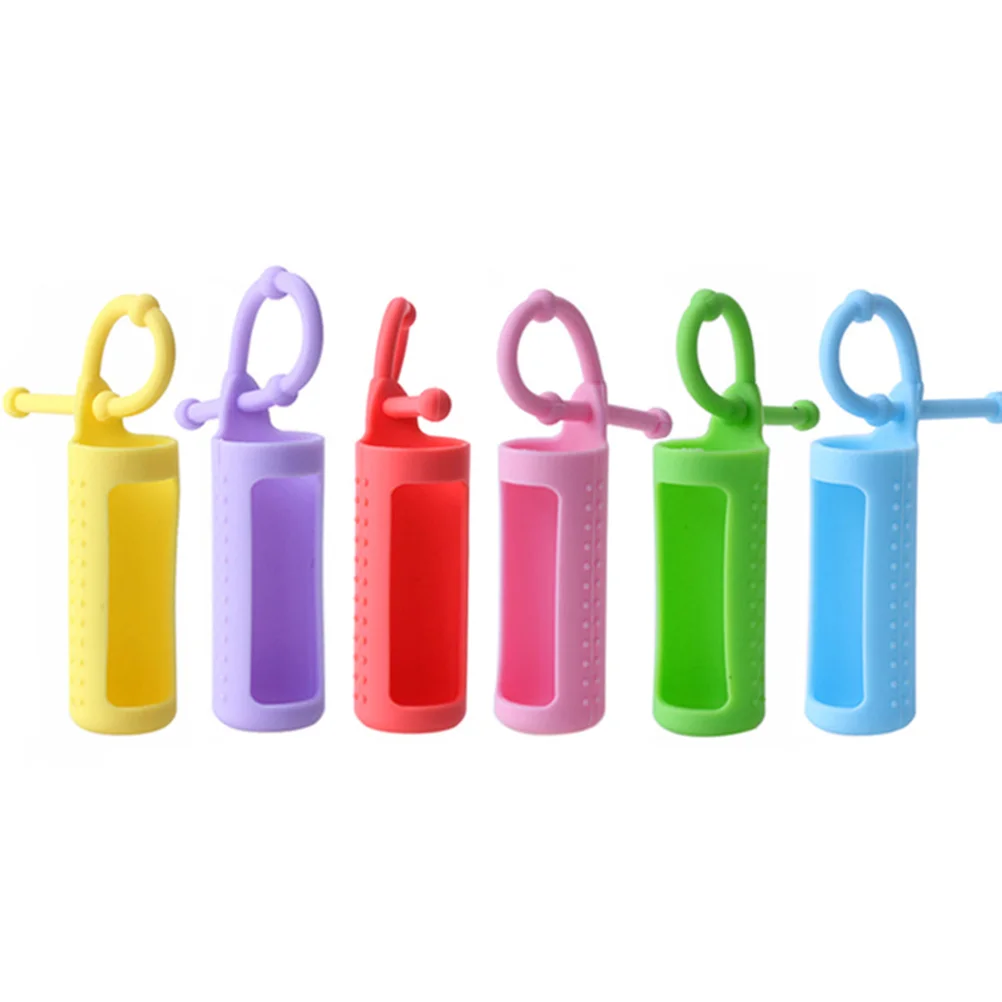 

6 Pcs Chapstick Keychain Travel Essential Oil Case Holder Carrying Bottle Silicone Sleeve Glass Protective