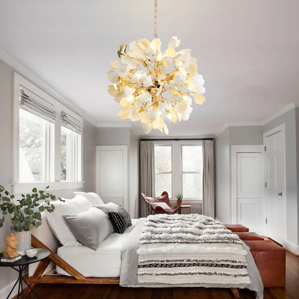 Современные подвесные светильники с листьями гинкго для спальни ванной комнаты