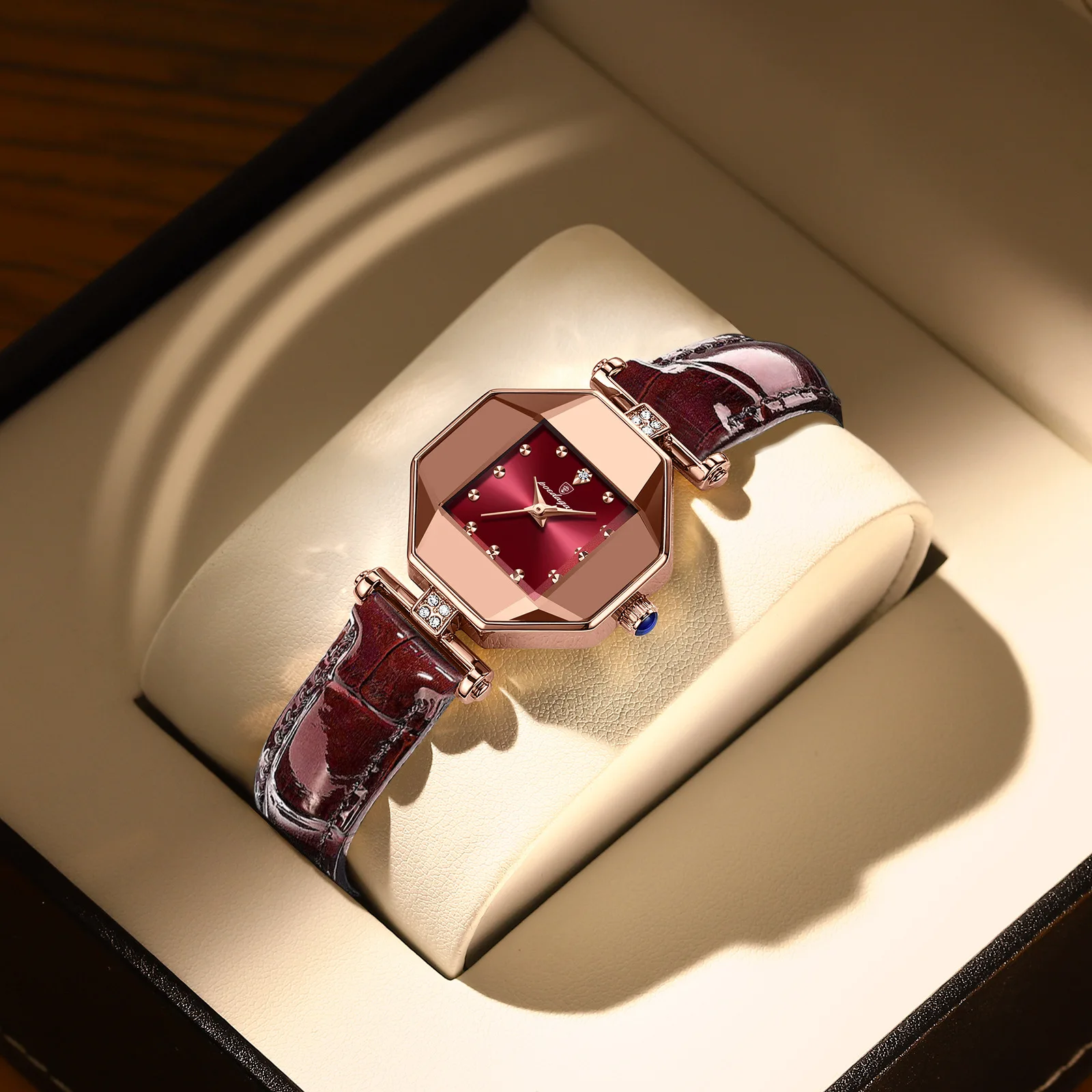 New Women's Ultra thin Creative Design Quartz Watch Simple Style Versatile Belt Watch Polygonal Design Natural Fritillaria Dial