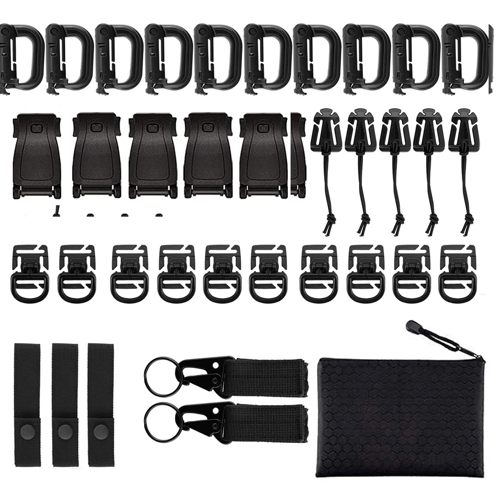 

Kit Of 35 Molle Attachments Set Multi-purpose Carabiner Clips Accessories Kit With Molle Pouch D-Ring Grimloc Locking Gear Clip