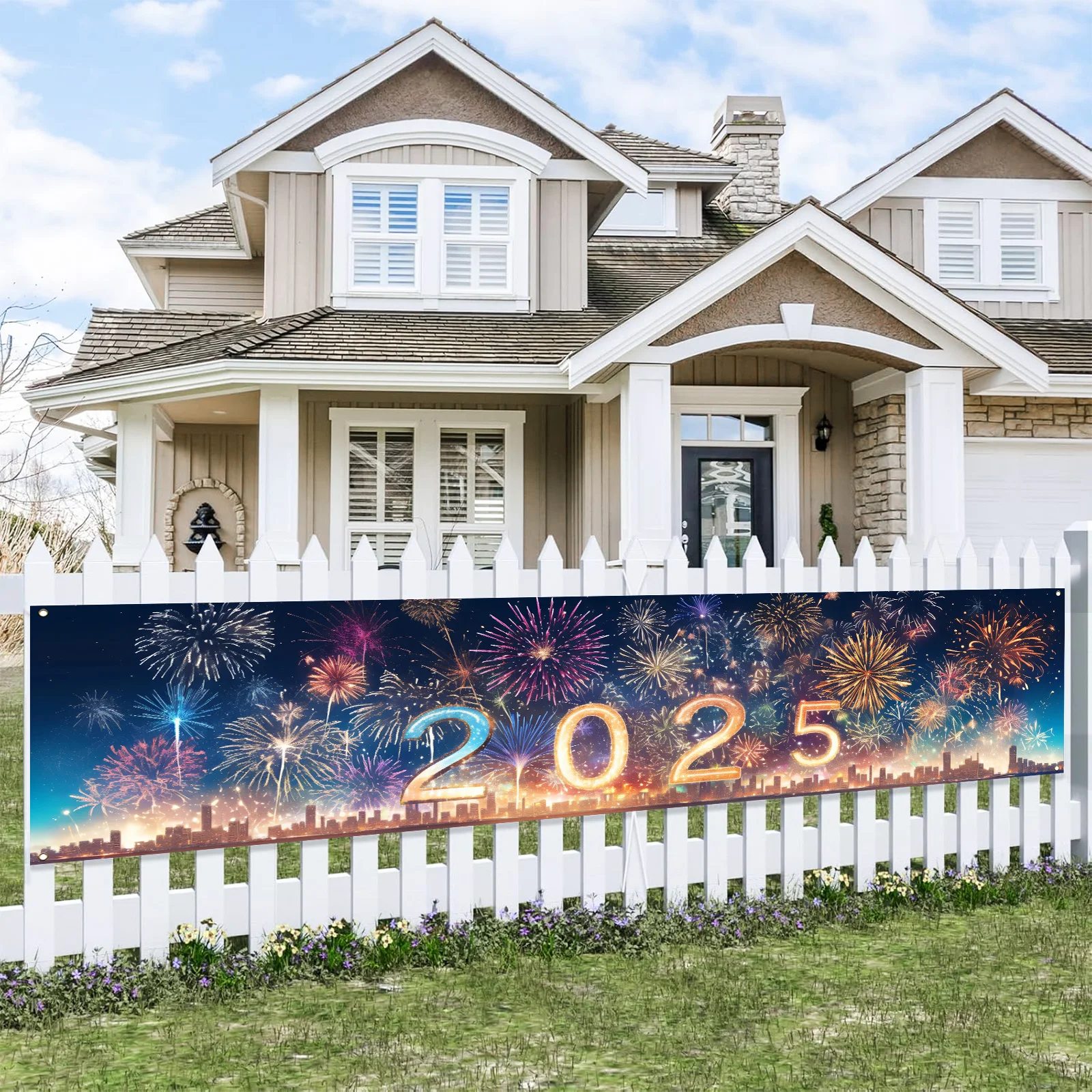 1 шт. (17*78 дюймов/45*200 см) полиэстер версия Q Санта-Клаус 2025 год шлюз с Рождеством