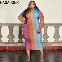 fagadoer plus size tie dye print mid dresses women stripe short sleeve bodycon dresses summer elegant streetwear vestidos 2022