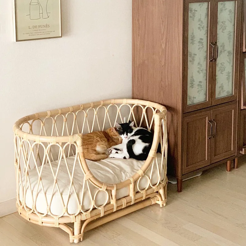 

Rattan Pet Bed Hand-Woven Dog Sofa Rattan Chair Cat Princess Bed Ins Baby Rattan Bed