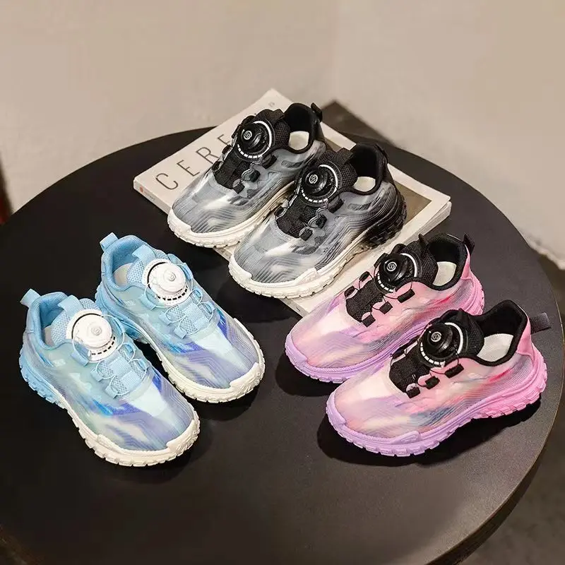 Children's New Casual Running Shoes Boys and Girls' Rotating Buckle Night Light Plush Warm Lightweight Sports Shoes