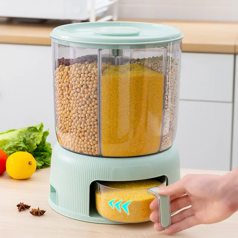 Вместительное зернистое ведро для риса с вращающимся отсеком