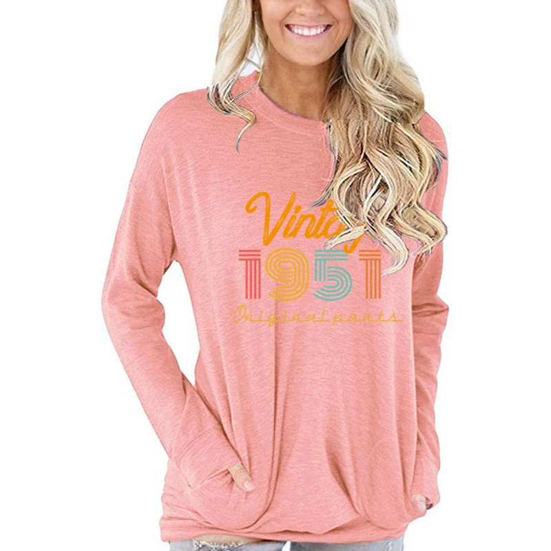 73th Birthday Gift Women Fall Long Sleeve T-shirt Born 1951 Classic Graphic Tops Vintage Print Long-sleeved T-shirts