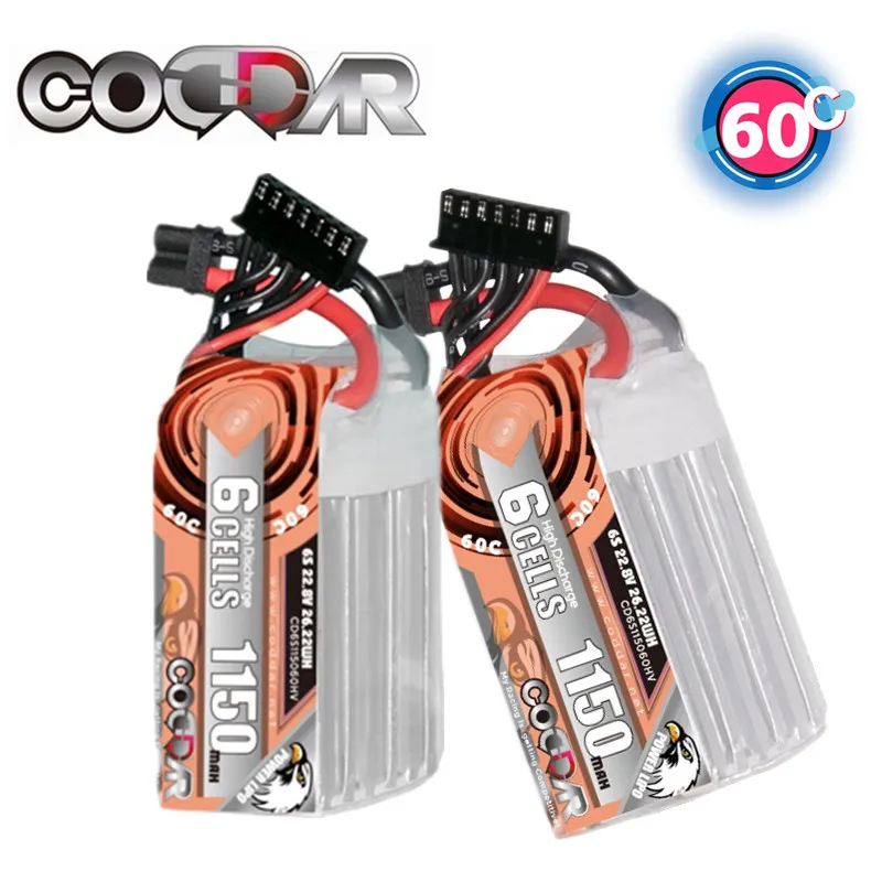 

2PCS CODDAR 6S 22.8V HV Lipo Battery 1150mAh 60C With XT60 XT30Plug For RC Airplane FPV Quadcopter Helicopter Drone Car Hobby