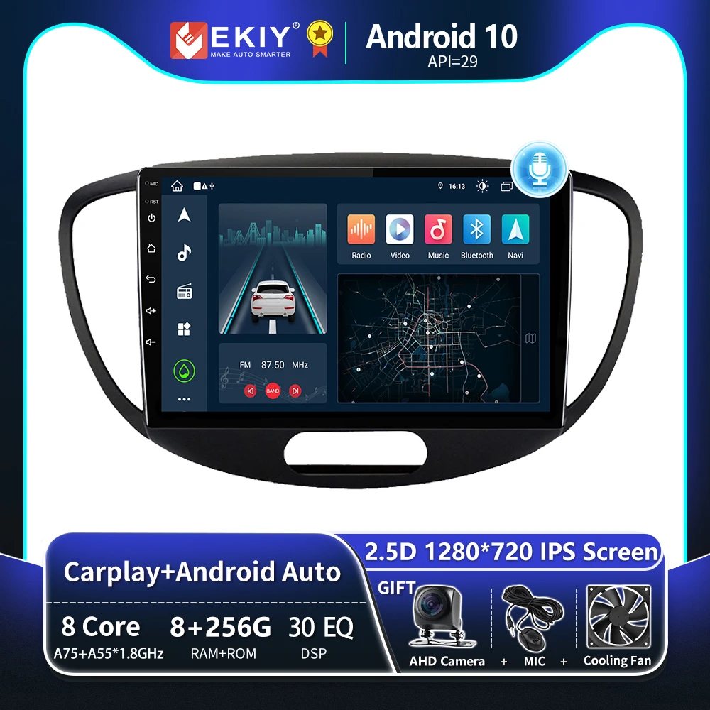 EKIY T8 For Hyundai i10 2007 - 2013 Car Radio Multimedia System Navigation GPS Stereo Auto Android Carplay HU No 2 Din 2din DVD