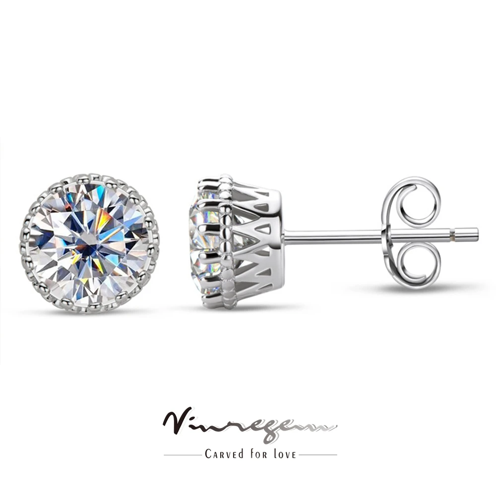 

Vinregem 925 Sterling Silver White Gold 1CT Moissanite Pass Test Diamond Stud Earrings Fine Jewelry For Women Gift Drop Shipping